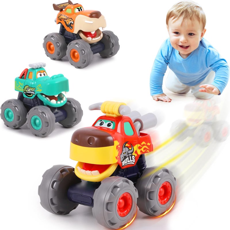 iPlay, iLearn Toddler Monster Truck Toy, Baby Pull Back Toy Car 1 2 3 Year Old Boy, Push Go Animal Cars, Friction BigWheels Play Vehicles, Cool Birthday Stocking Gifts for 12 18 24 Month Kids Girls - Image 1